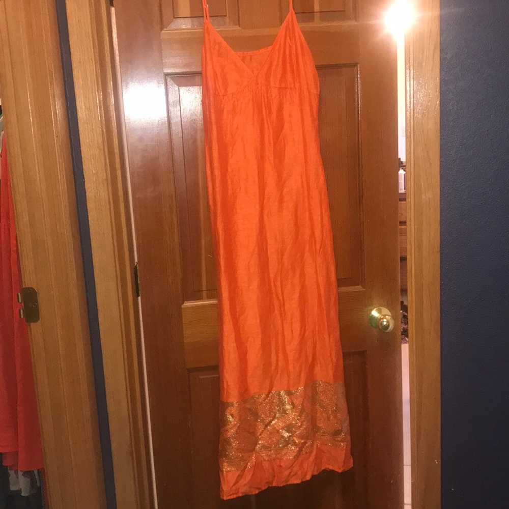 Orange dress w Sari-type gold details, m, 12th St.